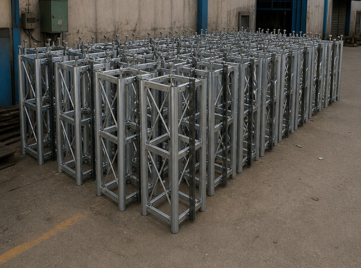 LIFTILE LPMH Series hot-dip galvanized modular mast sections at the factory